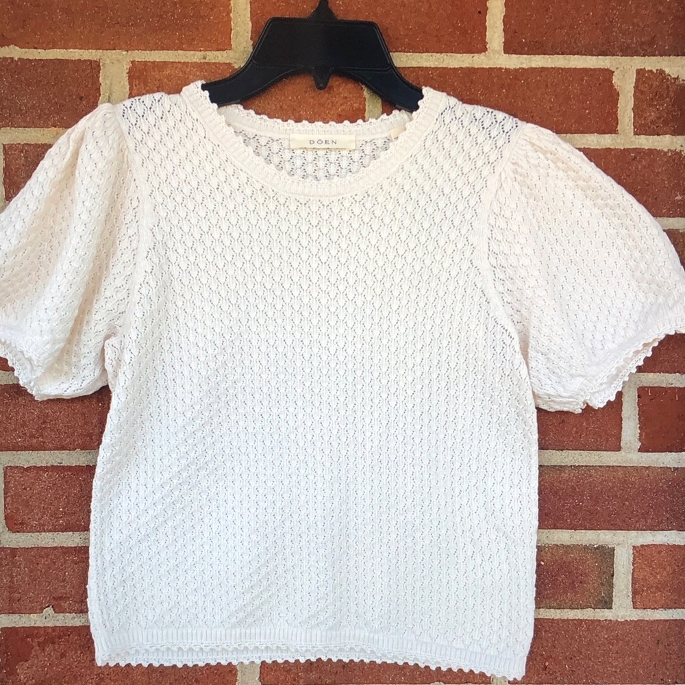 Doen Cream Textured Puff-Sleeve Knit Tee